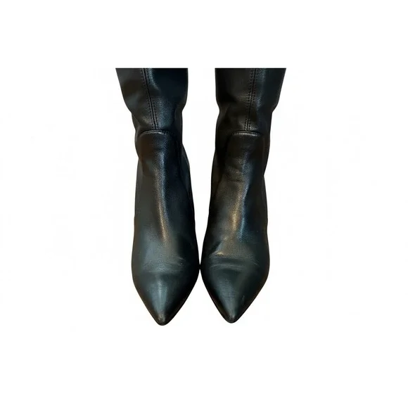 Stuart Weitzman Black Leather Ankle Boots Size 9 Pointed Toe Block Heel - Picture 4 of 7